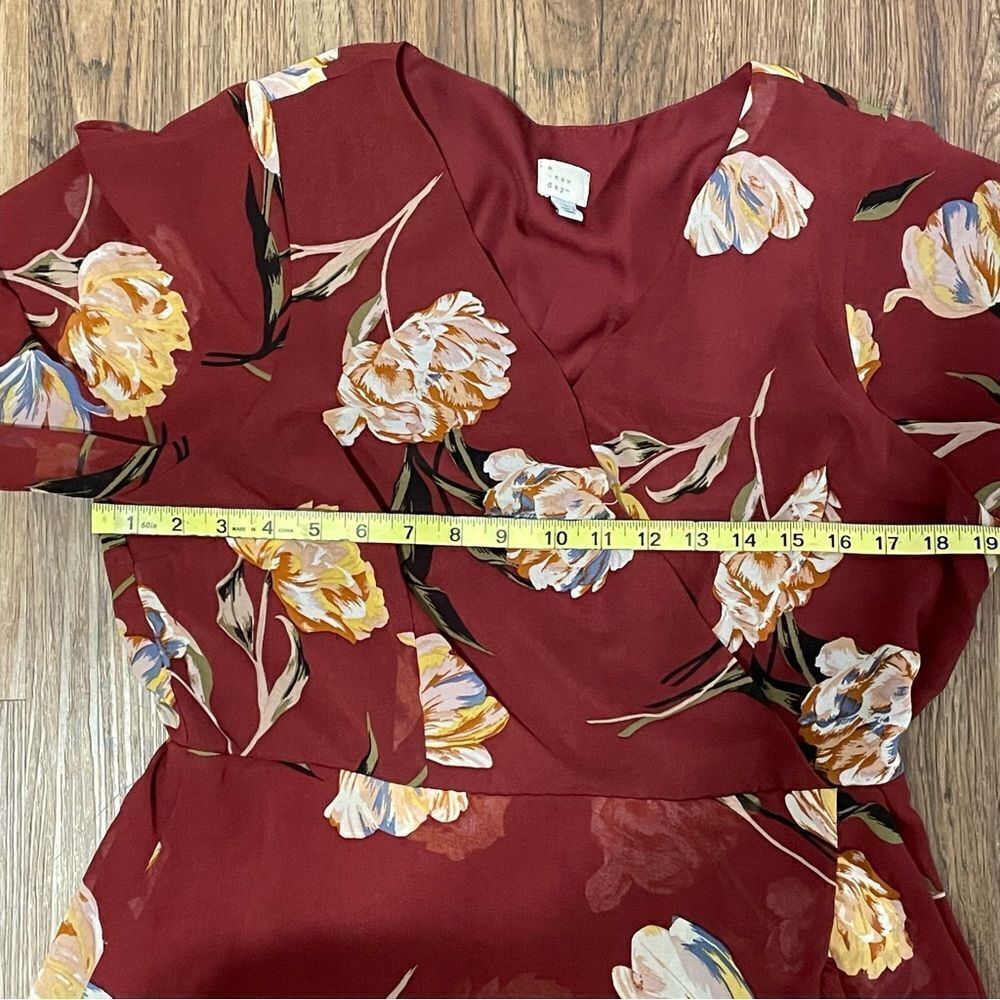 A New Day High Low Flowy Ruffle Dress Burgundy Red Size Large - Picture 7 of 11